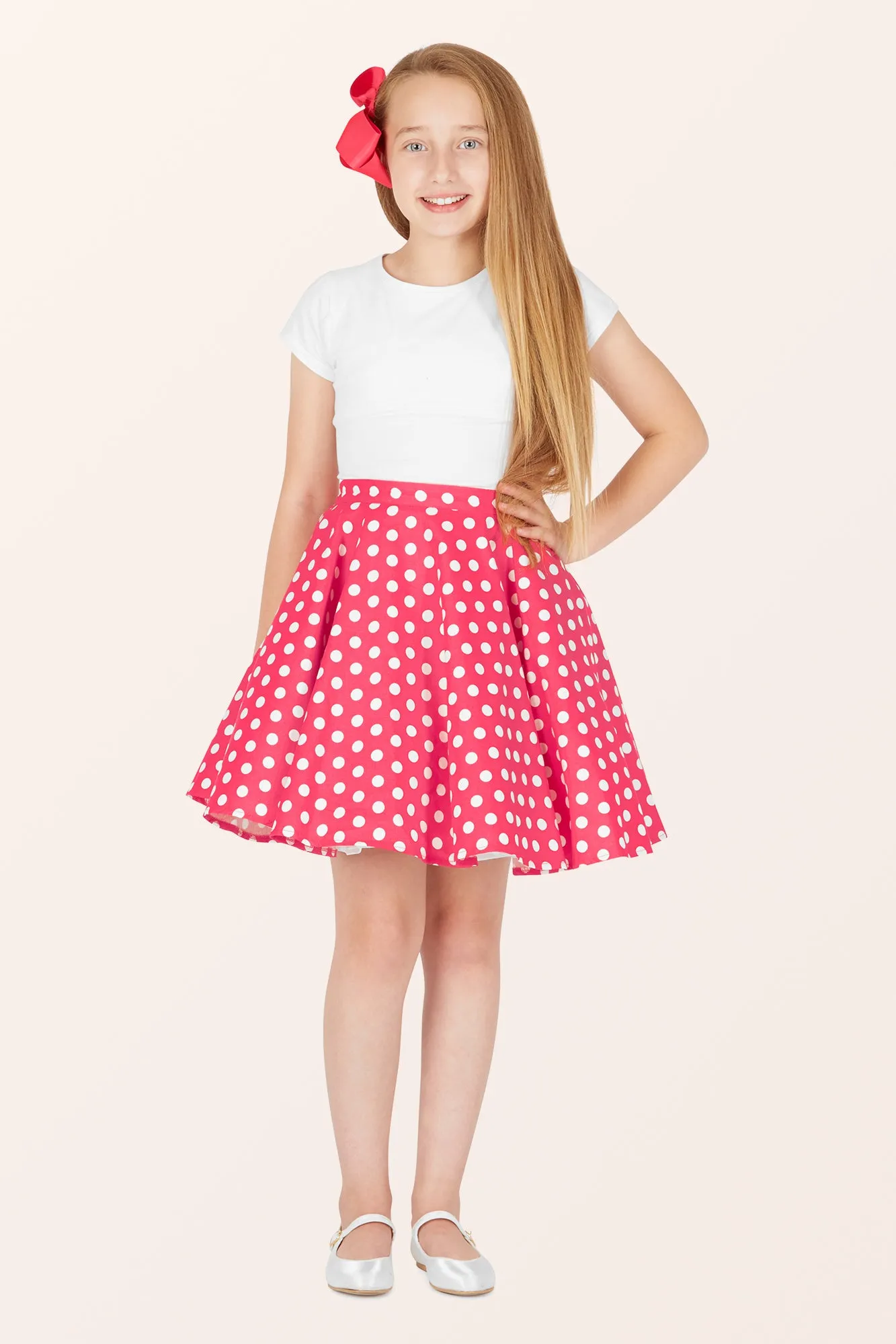 Kids Polka Dot Swing Skirt - Pink