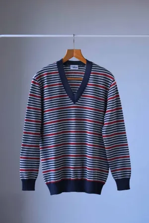 LÖFFLER Vintage Striped V-Neck Sweater – Retro 80s Knitwear