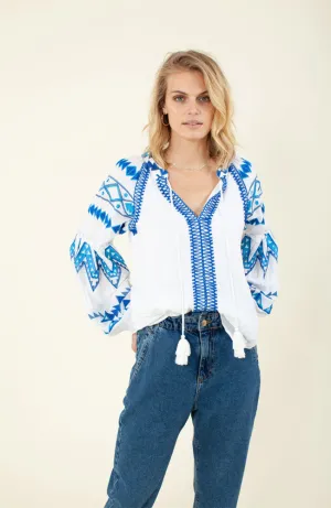 Long Sleeve V Neck Top Blue
