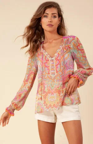 Long Sleeve V Neck Top in Pink
