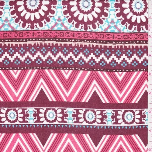 Maroon/Turquoise Southwest Stripe Crinkled Gauze Fabric