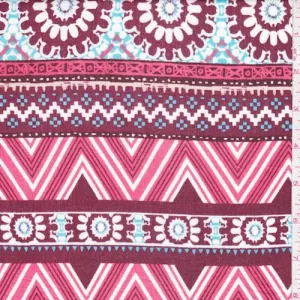 Maroon/Turquoise Southwest Stripe Crinkled Gauze Fabric