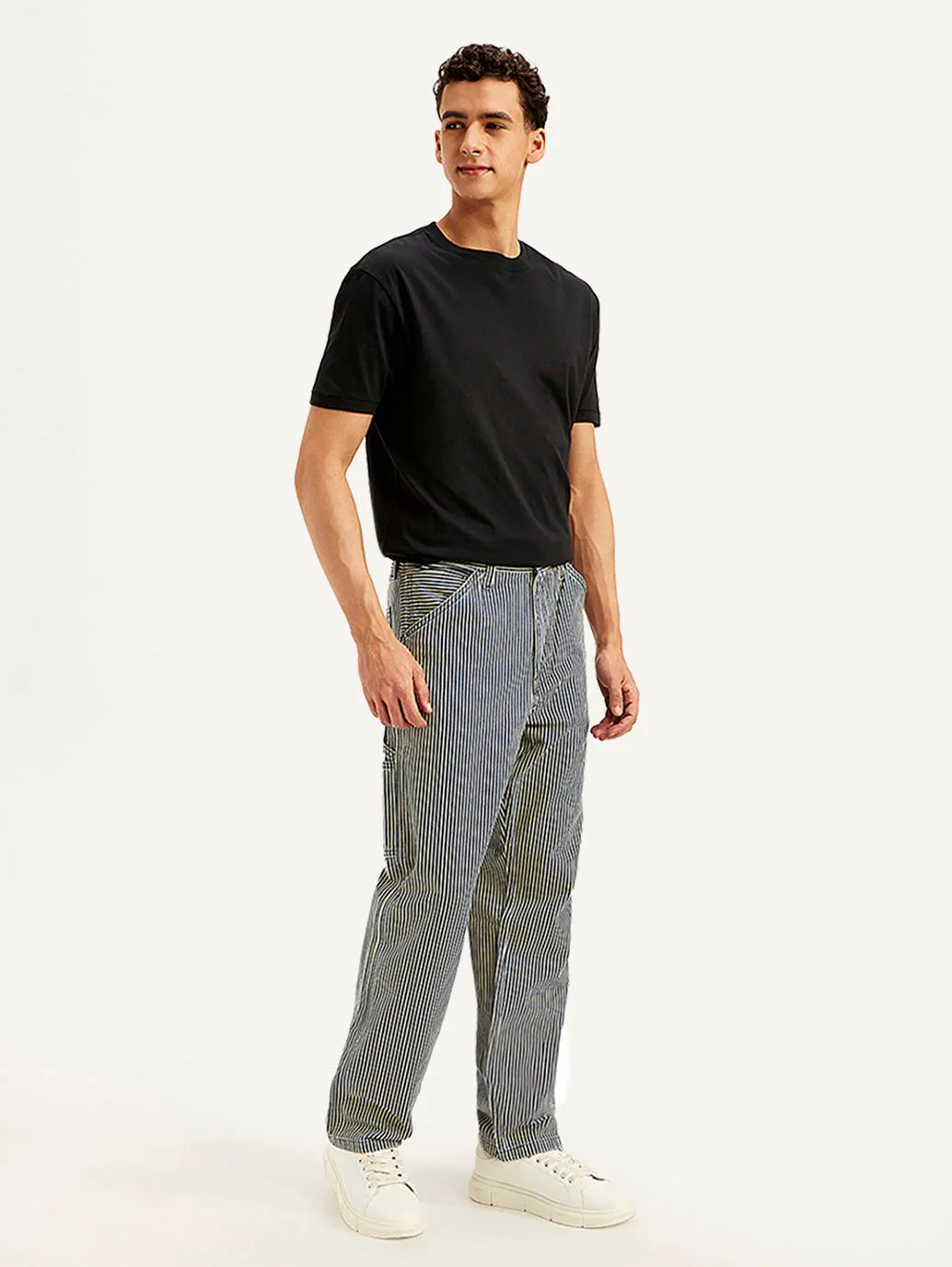 Men's 568 Black Loose Fit Pin Stripes Mid Rise Jeans