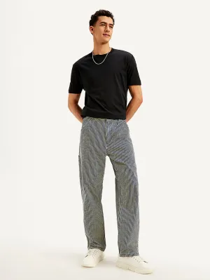 Men's 568 Black Loose Fit Pin Stripes Mid Rise Jeans