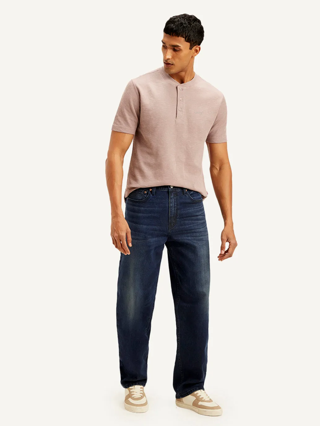 Men's 568 Navy Blue Loose Straight Mid Rise Jeans