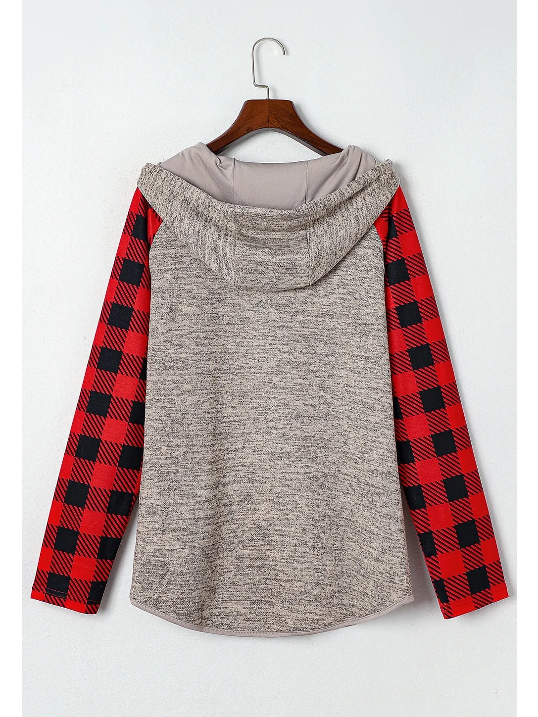 NicholesGifts Women Plaid Half Snap Long Sleeve Hoodie