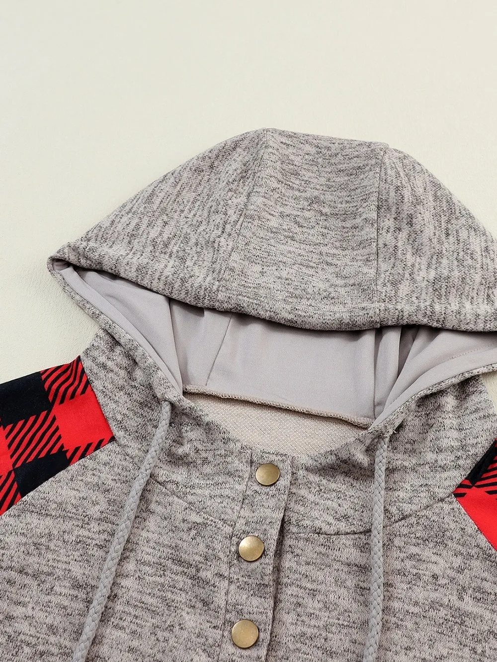 NicholesGifts Women Plaid Half Snap Long Sleeve Hoodie