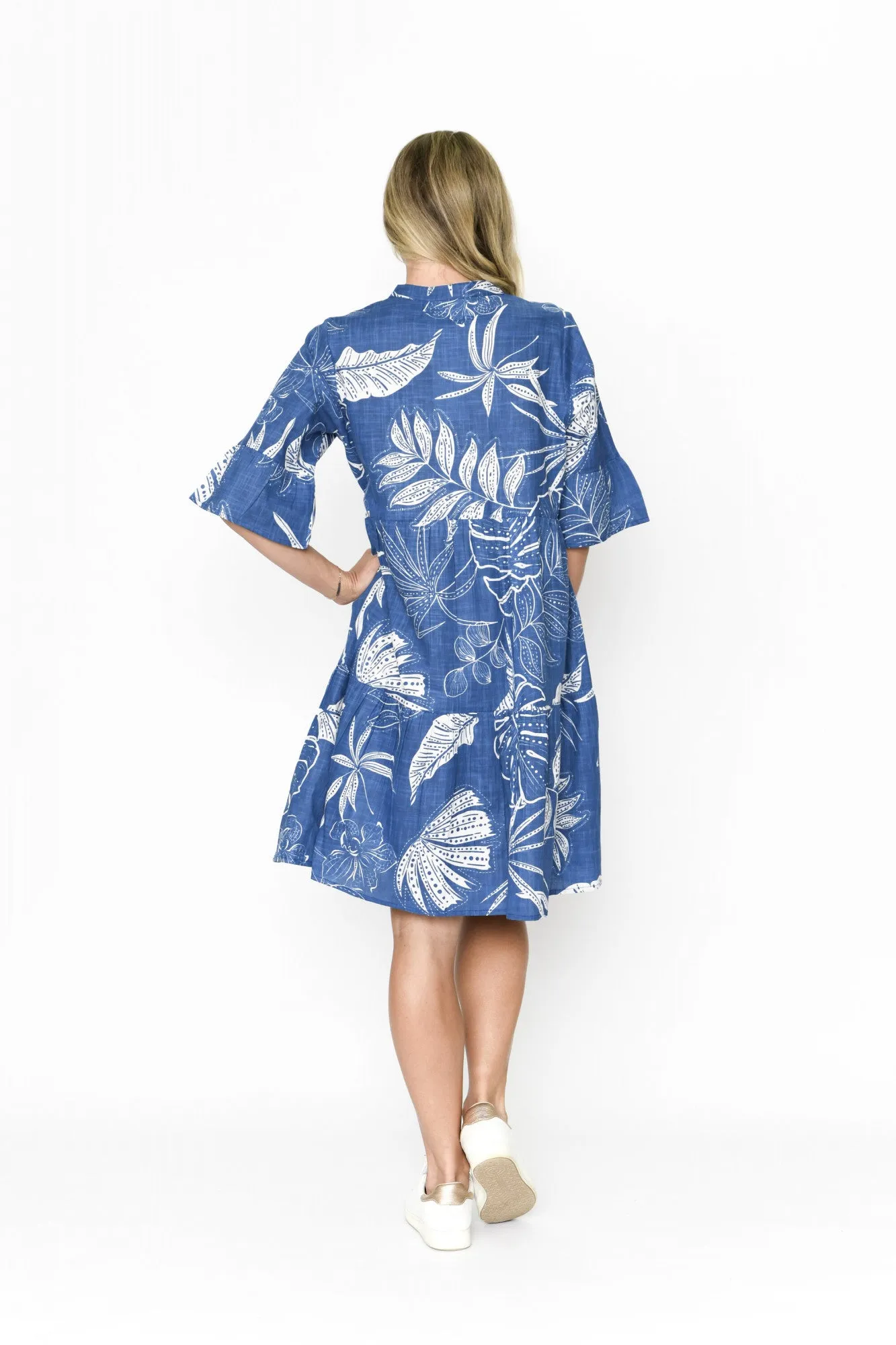 One Summer Maya Button V Neck Layer Dress Indigo 8