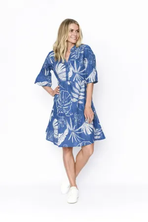 One Summer Maya Button V Neck Layer Dress Indigo 8
