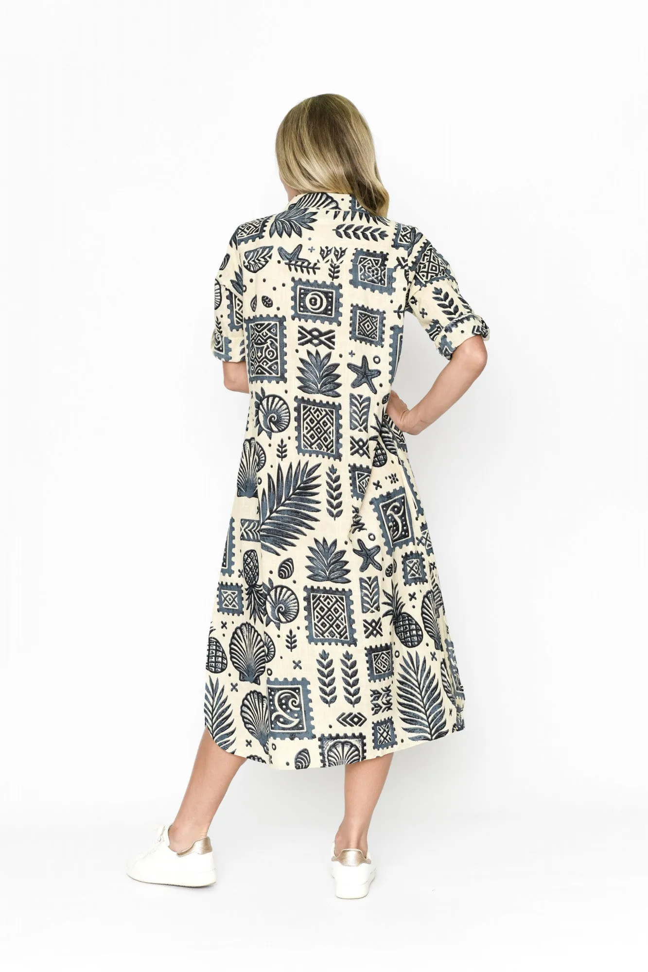One Summer Sofia Shirt Dress Ocean Blue Cream 10