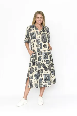 One Summer Sofia Shirt Dress Ocean Blue Cream 10