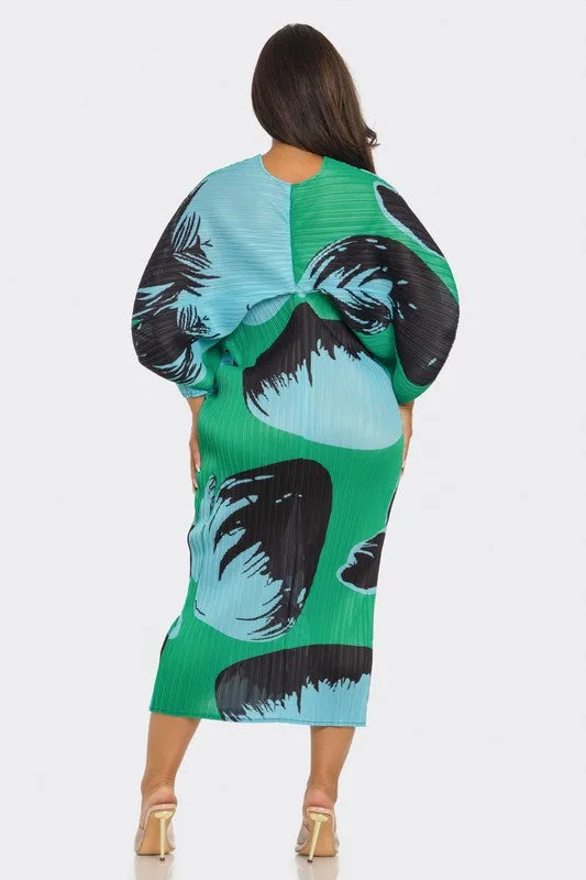 Printed Midi Dress (Green)