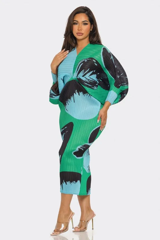Printed Midi Dress (Green)