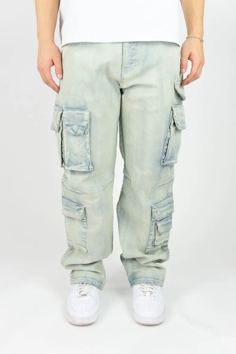 Relaxed Fit Multi Cargo Pocket Jeans | Rebel Minds