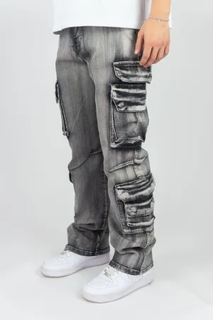 Relaxed Fit Multi Cargo Pocket Jeans | Rebel Minds