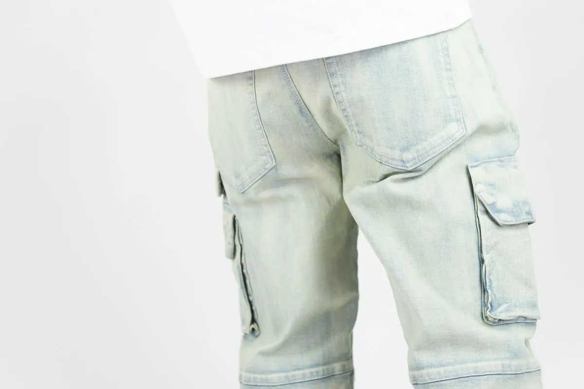 Relaxed Fit Multi Cargo Pocket Jeans | Rebel Minds