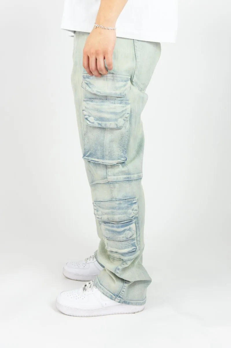 Relaxed Fit Multi Cargo Pocket Jeans | Rebel Minds