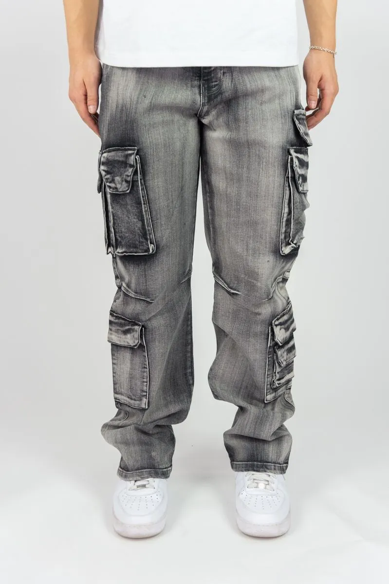 Relaxed Fit Multi Cargo Pocket Jeans | Rebel Minds