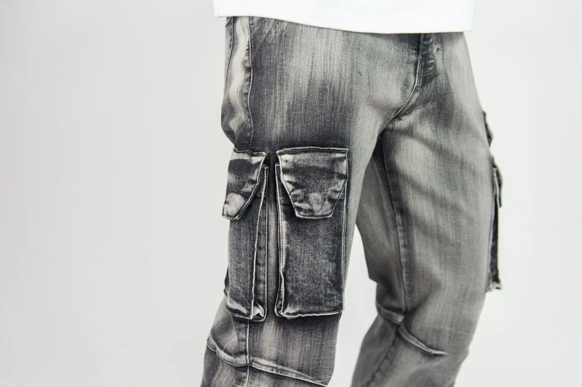 Relaxed Fit Multi Cargo Pocket Jeans | Rebel Minds