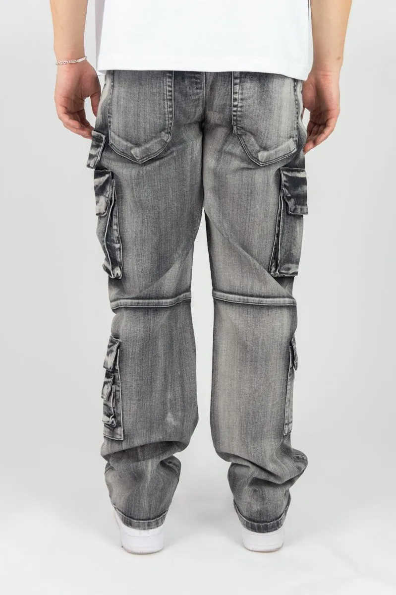 Relaxed Fit Multi Cargo Pocket Jeans | Rebel Minds