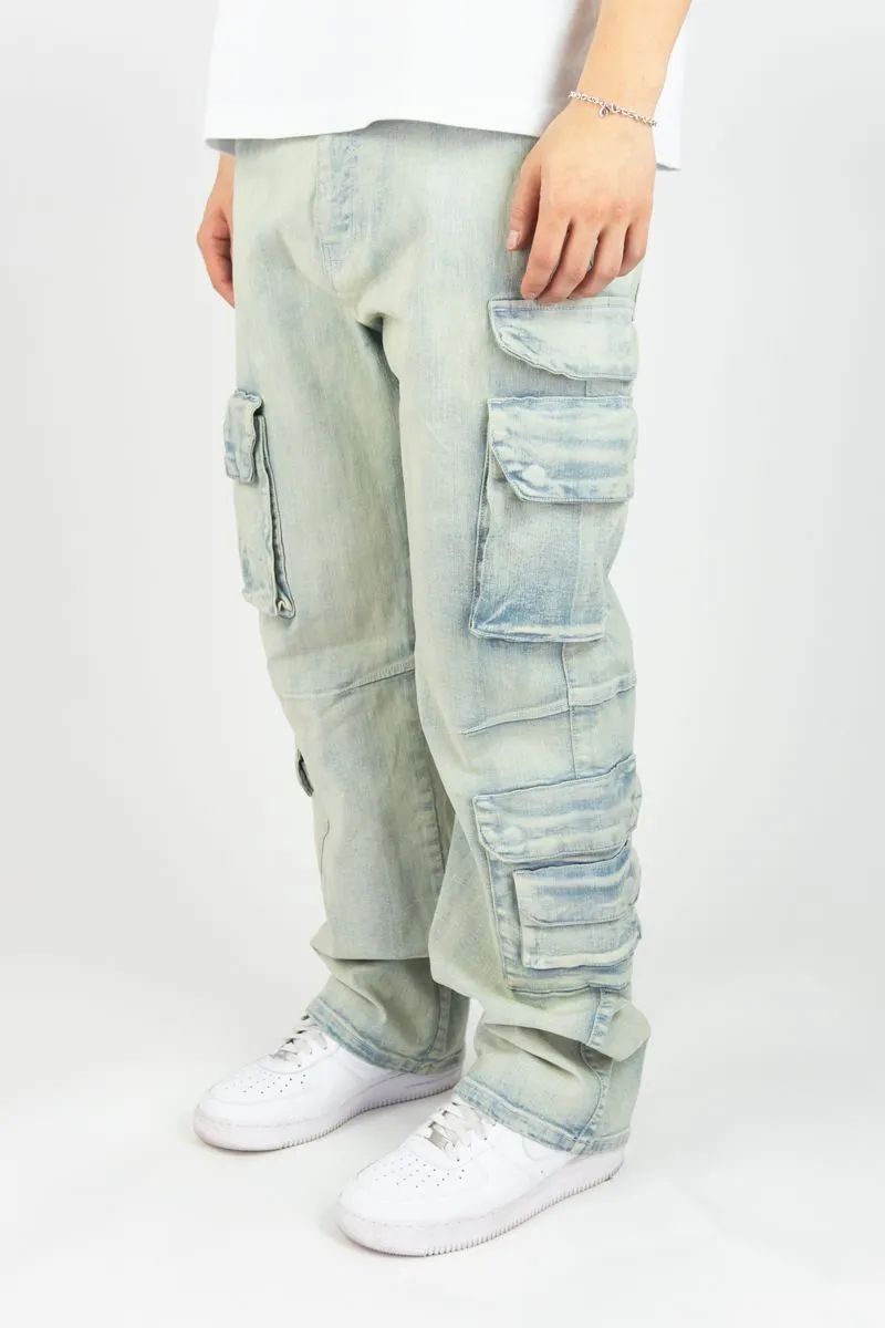 Relaxed Fit Multi Cargo Pocket Jeans | Rebel Minds