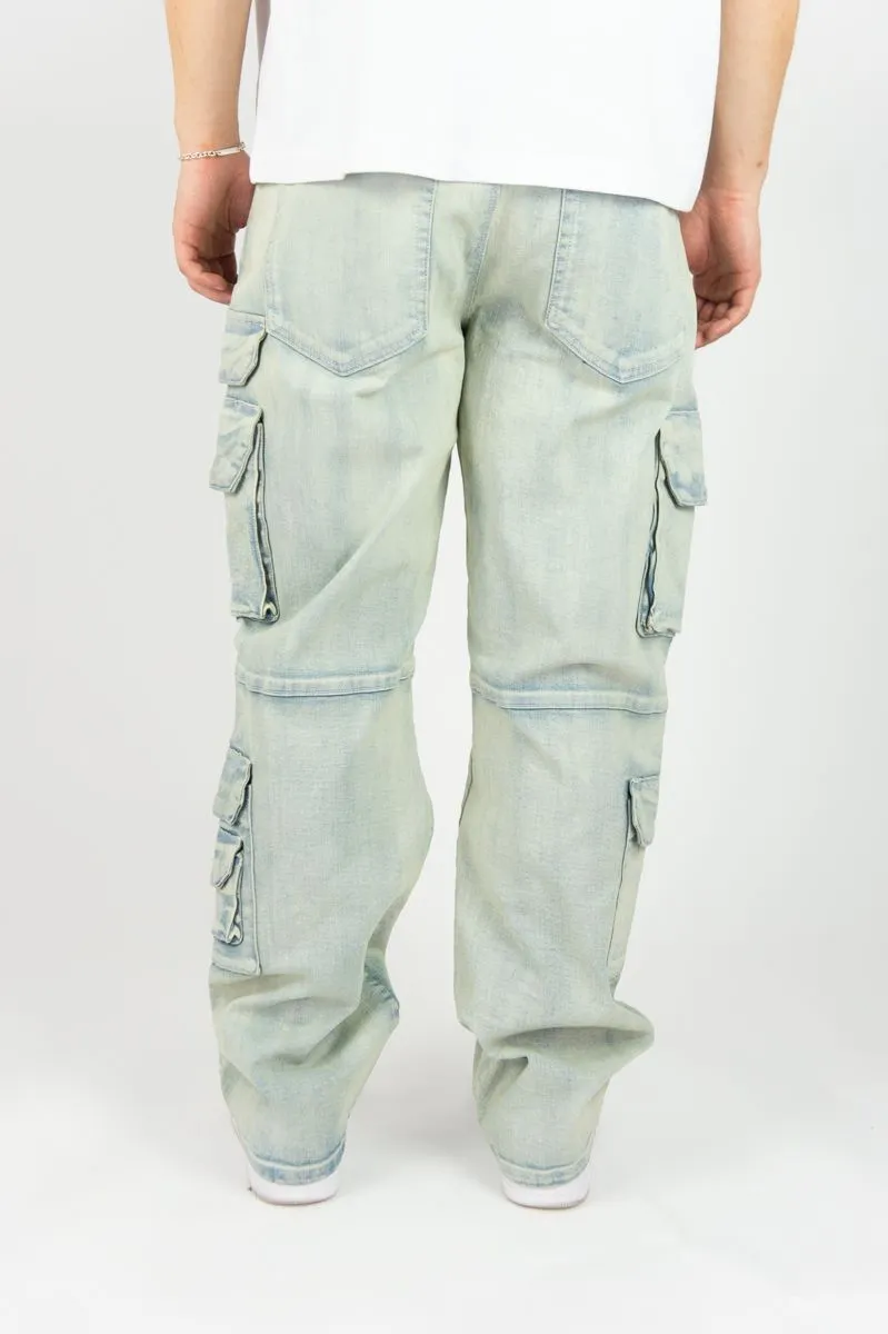 Relaxed Fit Multi Cargo Pocket Jeans | Rebel Minds