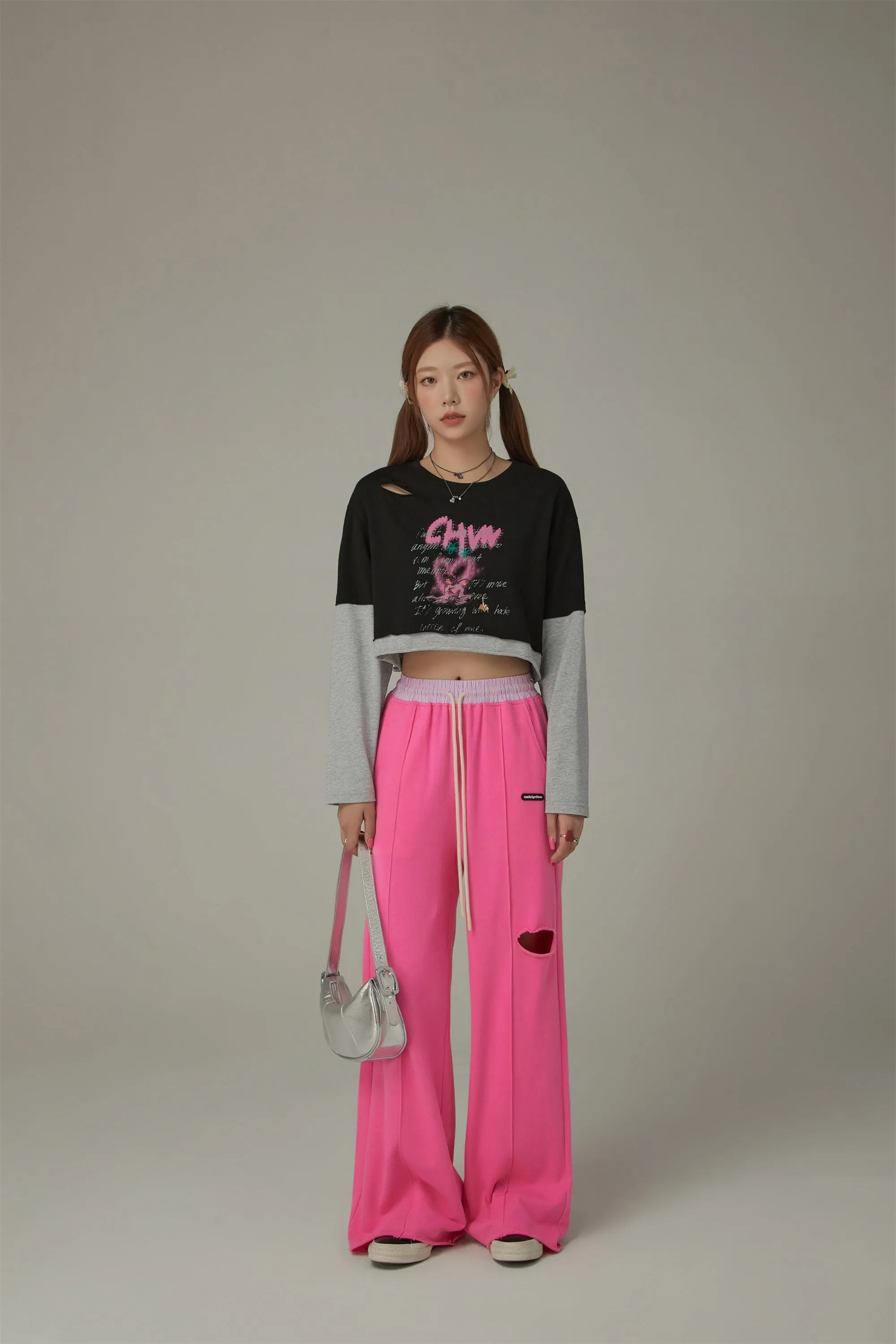Slit Color Wide Sporty Casual Pants
