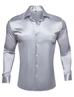 Sliver Grey Shiny Shirt Long Sleeves Slim Fit Satin Material