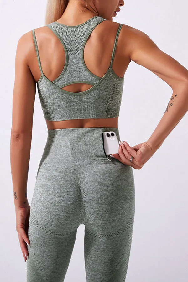 Solid Color Sporty Midriff-Baring Pants Suit