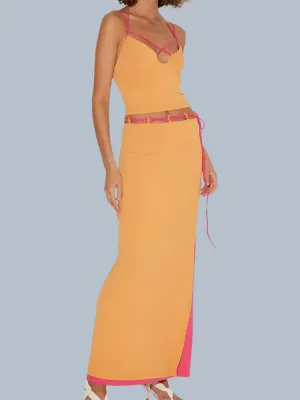 Spaghetti Strap Halter Camisole Split Long Skirt Suit