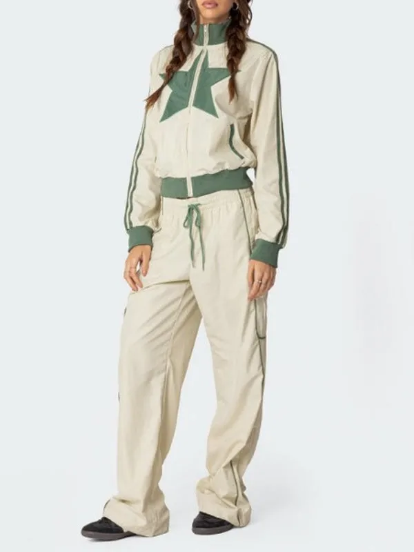 Star Band Collar Rib Knit Cuffs Two Piece Set