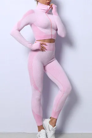 Striped Sporty Stand-Up Collar Yoga Pants Suit