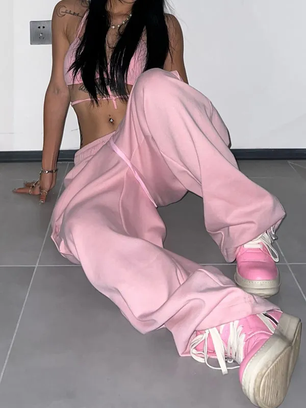 Vintage Wide Leg Drawstring Cargo Pants
