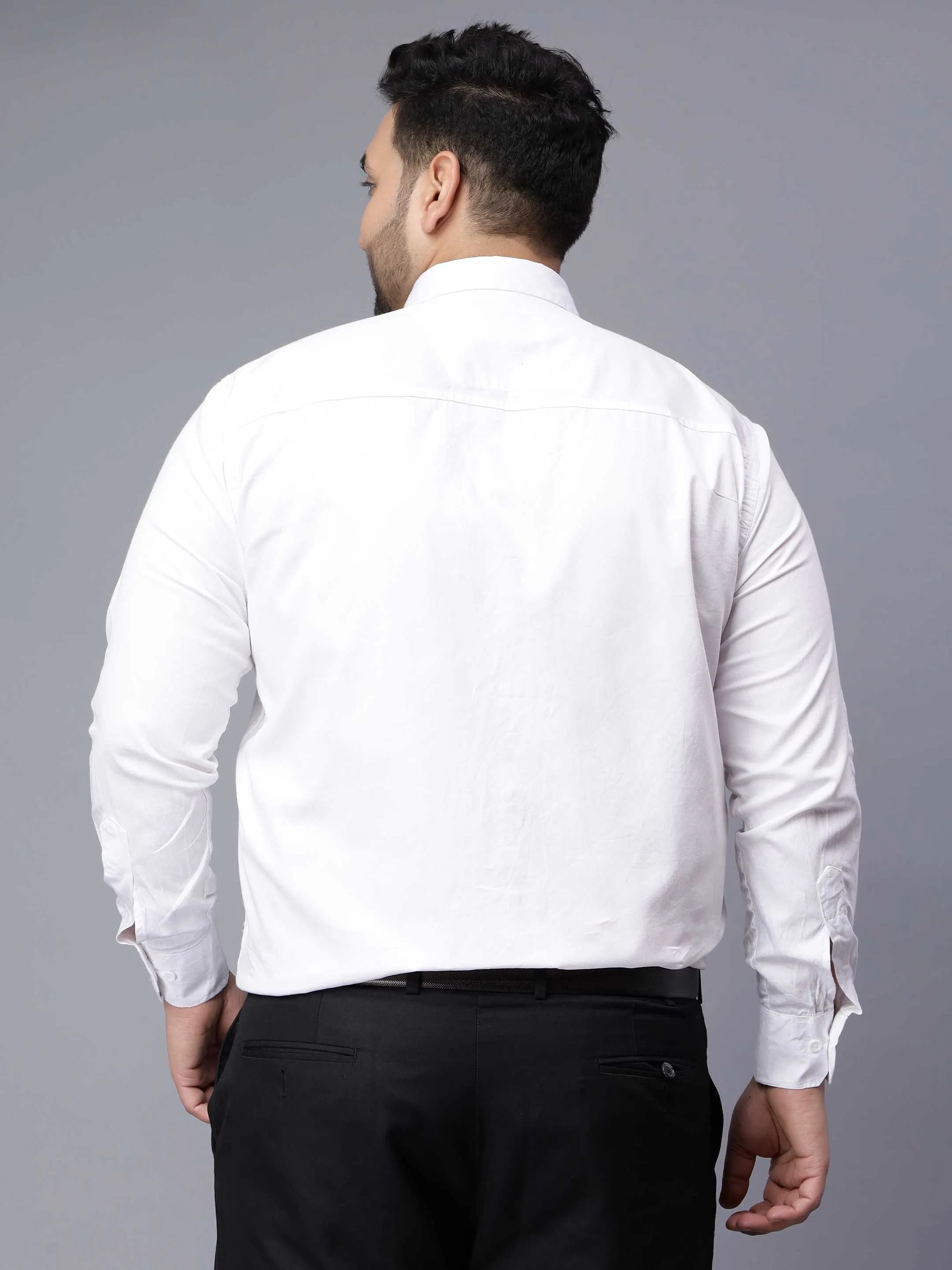White Solid Cotton Plus Size Shirt