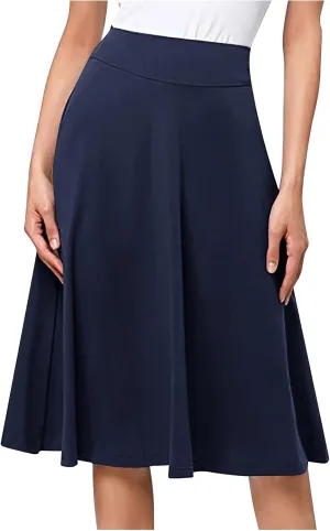 Women High Waist A-Line Skirts Summer Casual Knee Length Flowy Flared Skirts Elegant Comfy Solid Versatile Skirt
