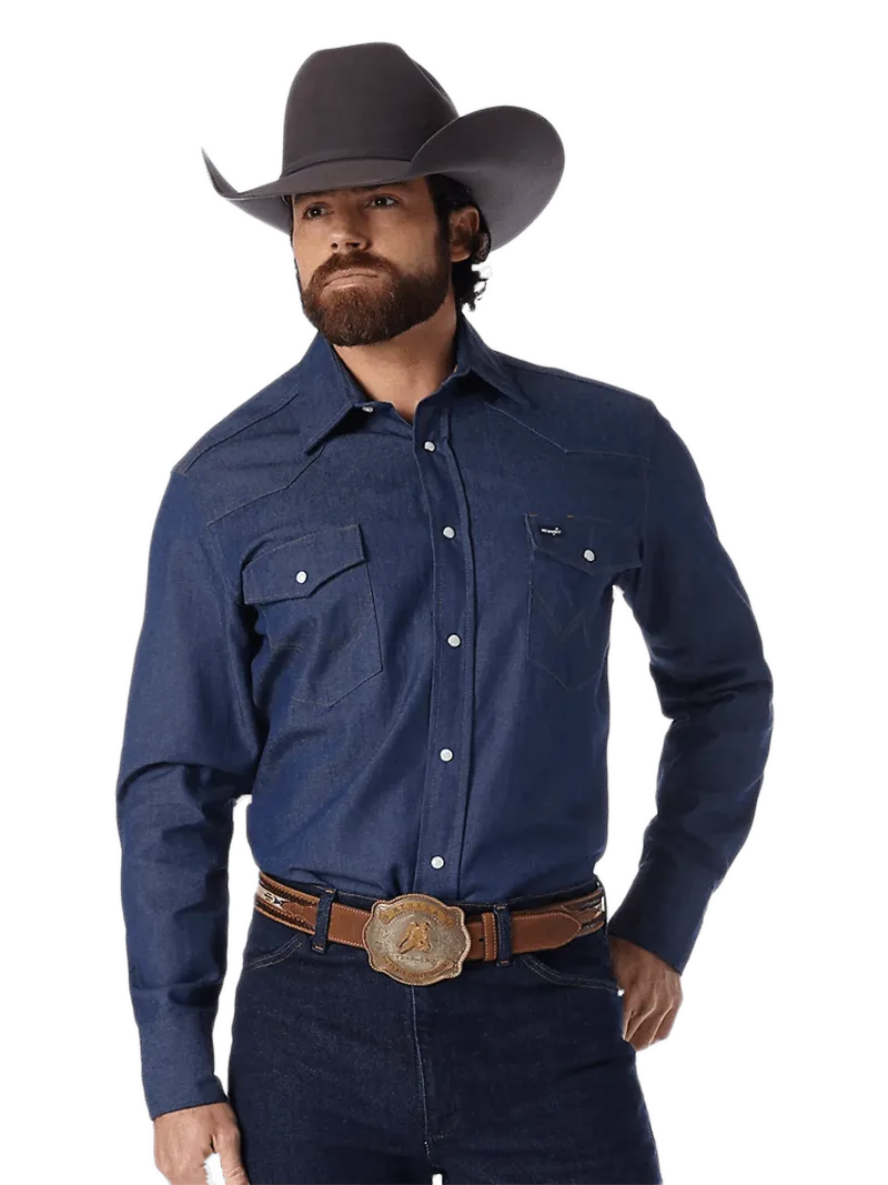 Wrangler Men's Cowboy Cut Rigid Indigo Denim Long Sleeve Work Shirt