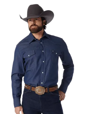Wrangler Men's Cowboy Cut Rigid Indigo Denim Long Sleeve Work Shirt