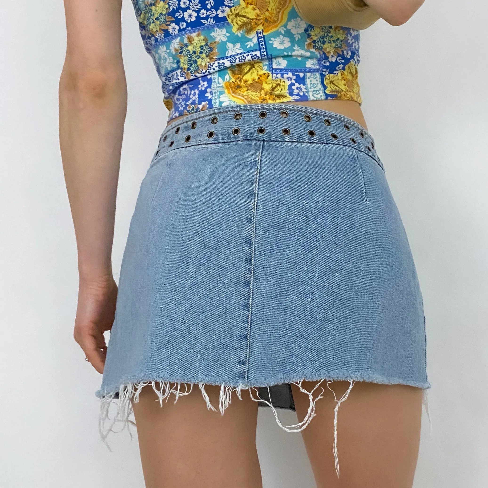 Y2K Belted Denim Mini Skirt - Medium